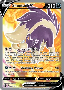 Skuntank V Pokemon card from Silver Tempest, card number 180
