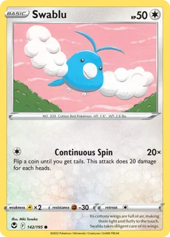 Swablu Pokemon card from Silver Tempest, card number 142