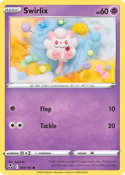 Swirlix Pokemon card from Silver Tempest, card number 83