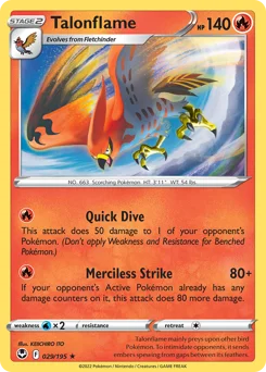 Talonflame Pokemon card from Silver Tempest, card number 29
