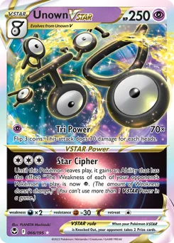 Unown VSTAR Pokemon card from Silver Tempest, card number 66