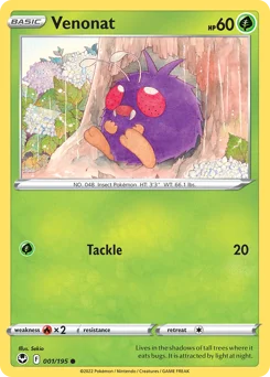 Venonat Pokemon card from Silver Tempest, card number 1
