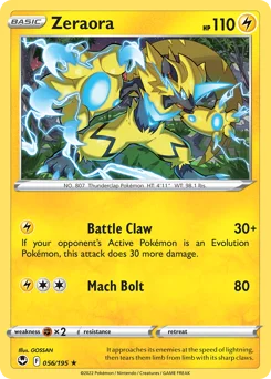 Zeraora Pokemon card from Silver Tempest, card number 56