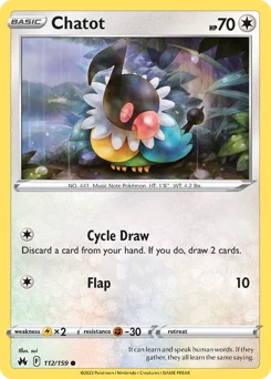Chatot Pokemon card from Crown Zenith, card number 112