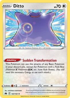 Ditto Pokemon card from Crown Zenith, card number 107