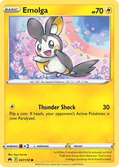 Emolga Pokemon card from Crown Zenith, card number 47