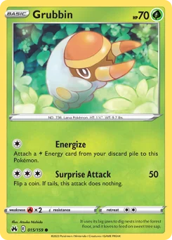 Grubbin Pokemon card from Crown Zenith, card number 15