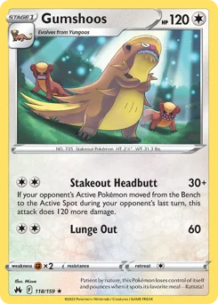 Gumshoos Pokemon card from Crown Zenith, card number 118