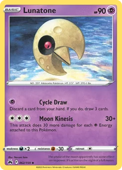 Lunatone Pokemon card from Crown Zenith, card number 62