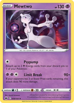 Mewtwo Pokemon card from Crown Zenith, card number 59