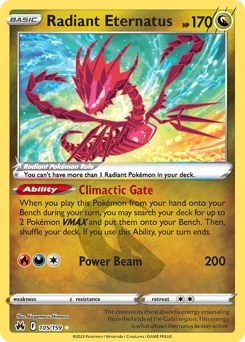 Radiant Eternatus Pokemon card from Crown Zenith, card number 105