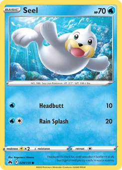 Seel Pokemon card from Crown Zenith, card number 29