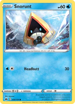 Snorunt Pokemon card from Crown Zenith, card number 34