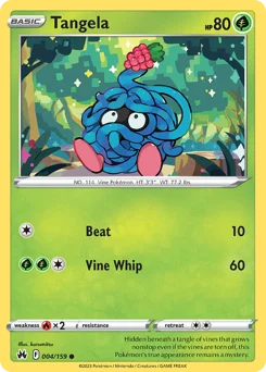 Tangela Pokemon card from Crown Zenith, card number 4