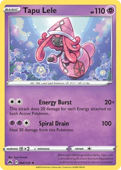Tapu Lele Pokemon card from Crown Zenith, card number 64