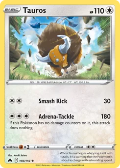 Tauros Pokemon card from Crown Zenith, card number 106