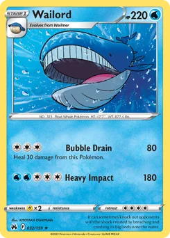 Wailord Pokemon card from Crown Zenith, card number 32