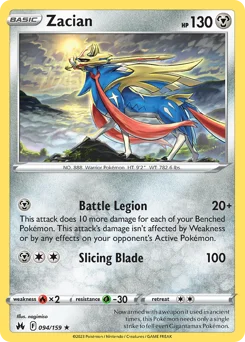 Zacian Pokemon card from Crown Zenith, card number 94