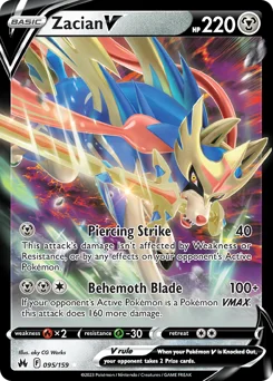 Zacian V Pokemon card from Crown Zenith, card number 95