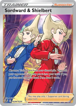 Sordward & Shielbert Pokemon card from Silver Tempest Trainer Gallery, card number TG28