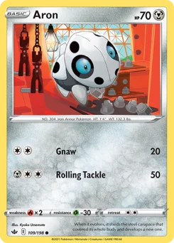 Aron Pokemon card from Chilling Reign, card number 109