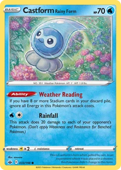 Castform Rainy Form Pokemon card from Chilling Reign, card number 33