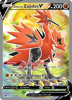 Galarian Zapdos V Pokemon card from Chilling Reign, card number 173