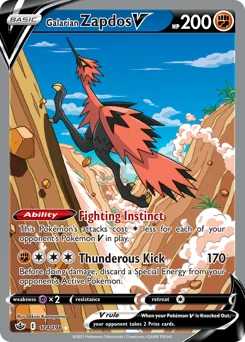 Galarian Zapdos V Pokemon card from Chilling Reign, card number 174