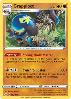 Grapploct Pokemon card from Chilling Reign, card number 92