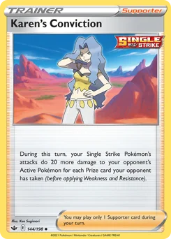 Karen's Conviction Pokemon card from Chilling Reign, card number 144