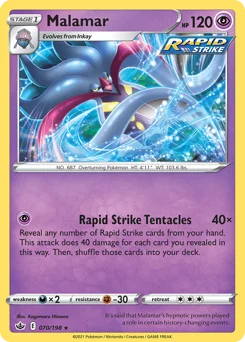 Malamar Pokemon card from Chilling Reign, card number 70