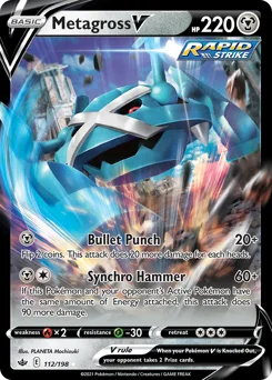 Metagross V Pokemon card from Chilling Reign, card number 112