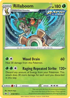Rillaboom Pokemon card from Chilling Reign, card number 18
