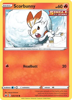 Scorbunny Pokemon card from Chilling Reign, card number 26
