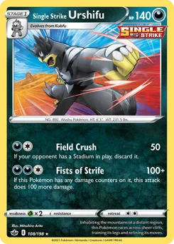 Single Strike Urshifu Pokemon card from Chilling Reign, card number 108