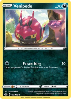 Venipede Pokemon card from Chilling Reign, card number 105