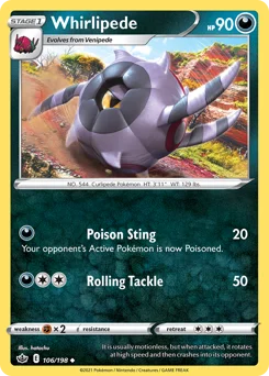 Whirlipede Pokemon card from Chilling Reign, card number 106