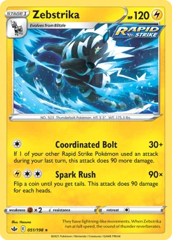 Zebstrika Pokemon card from Chilling Reign, card number 51