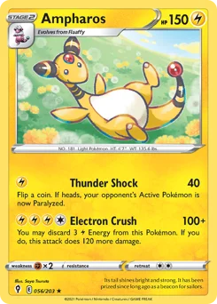 Ampharos Pokemon card from Evolving Skies, card number 56