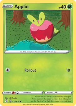 Applin Pokemon card from Evolving Skies, card number 17