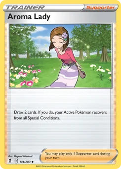 Aroma Lady Pokemon card from Evolving Skies, card number 141
