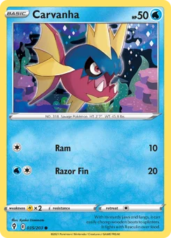 Carvanha Pokemon card from Evolving Skies, card number 35