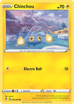 Chinchou Pokemon card from Evolving Skies, card number 52