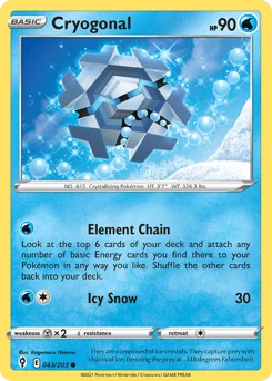 Cryogonal Pokemon card from Evolving Skies, card number 43