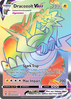 Dracozolt VMAX Pokemon card from Evolving Skies, card number 210