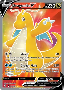 Dragonite V Pokemon card from Evolving Skies, card number 191