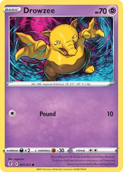 Drowzee Pokemon card from Evolving Skies, card number 61