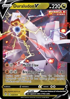 Duraludon V Pokemon card from Evolving Skies, card number 122