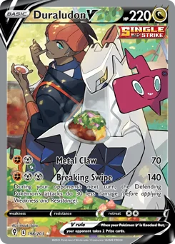 Duraludon V Pokemon card from Evolving Skies, card number 198