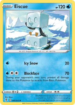 Eiscue Pokemon card from Evolving Skies, card number 47